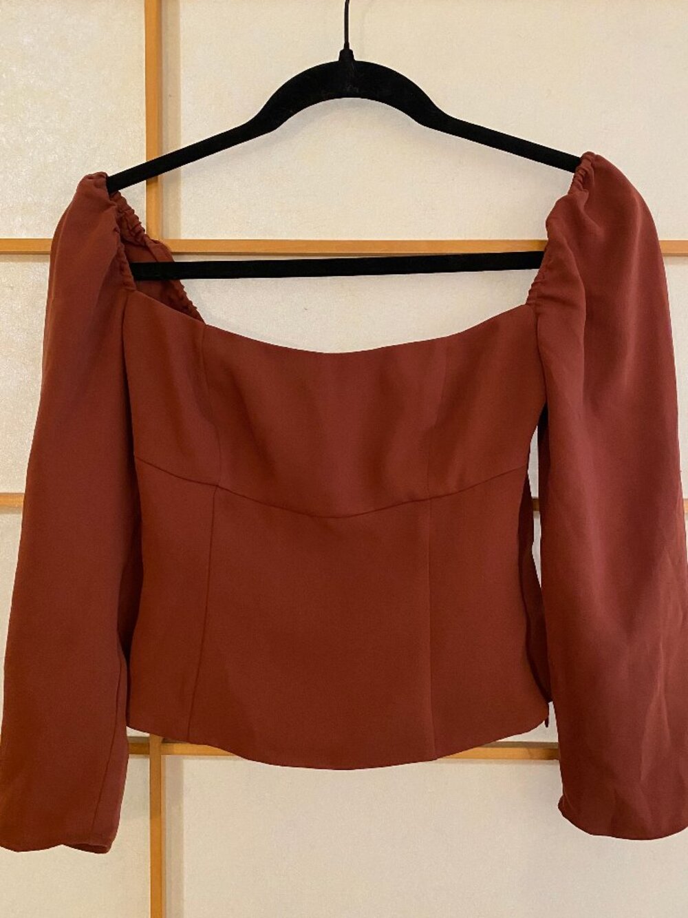 Burnt Orange Wilfred Cabo Blouse - Bustier Style, Puff Sleeves, Size XS